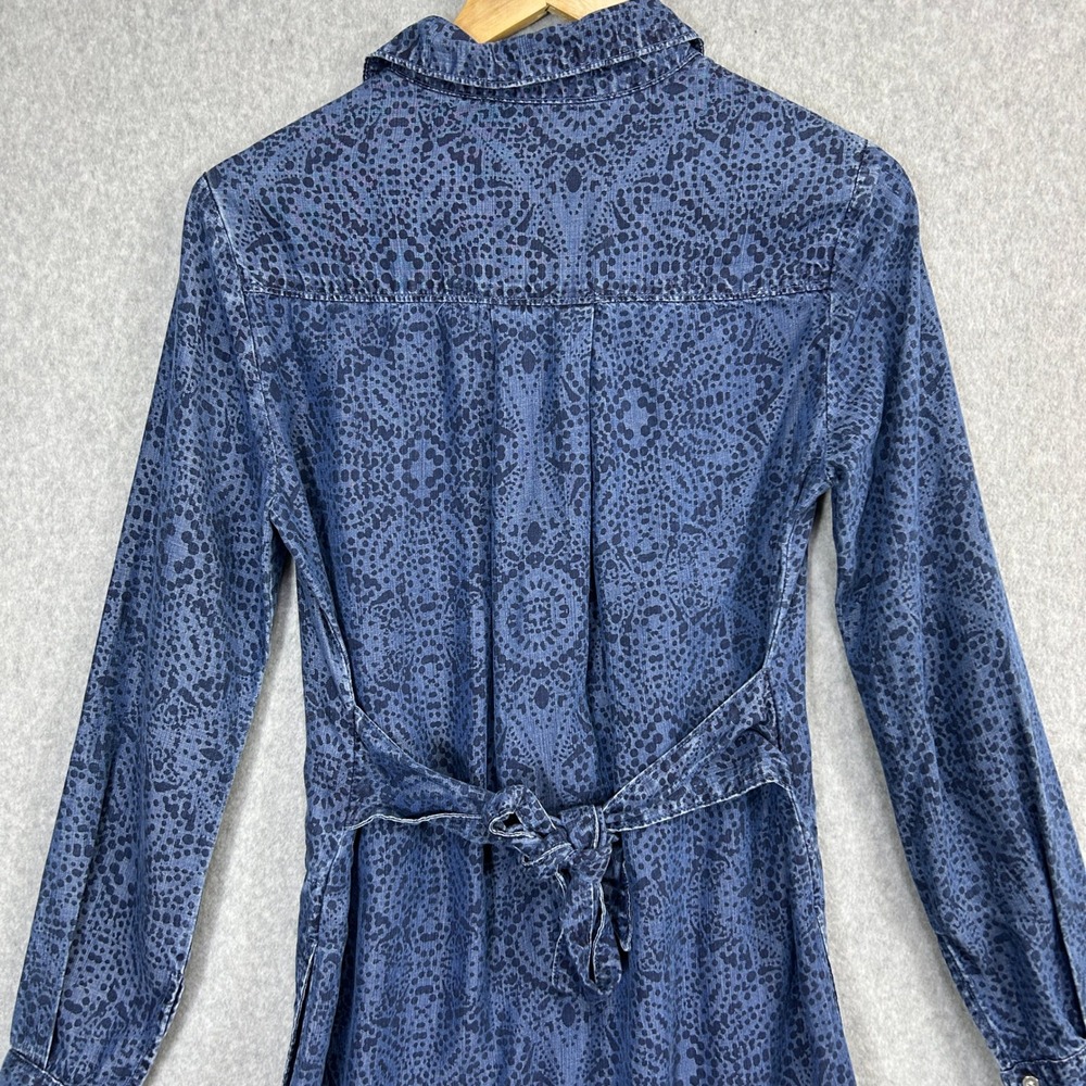 Cloth & Stone Anthro XS Shirt Dress Blue Medallion Tencel Button Down Tie Waist - Picture 6 of 14